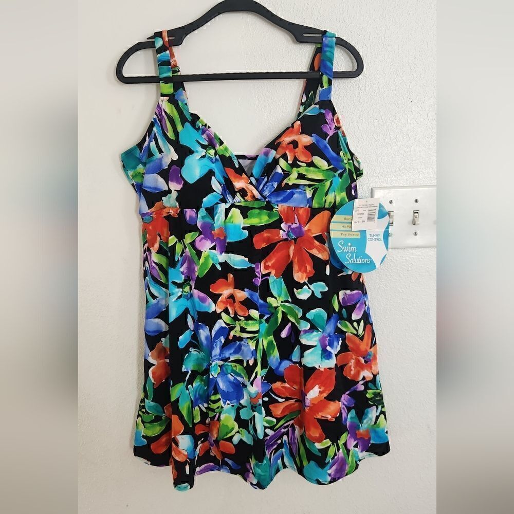NWT Swim Solutions Garden Party Surplice Swimdress Size 18w